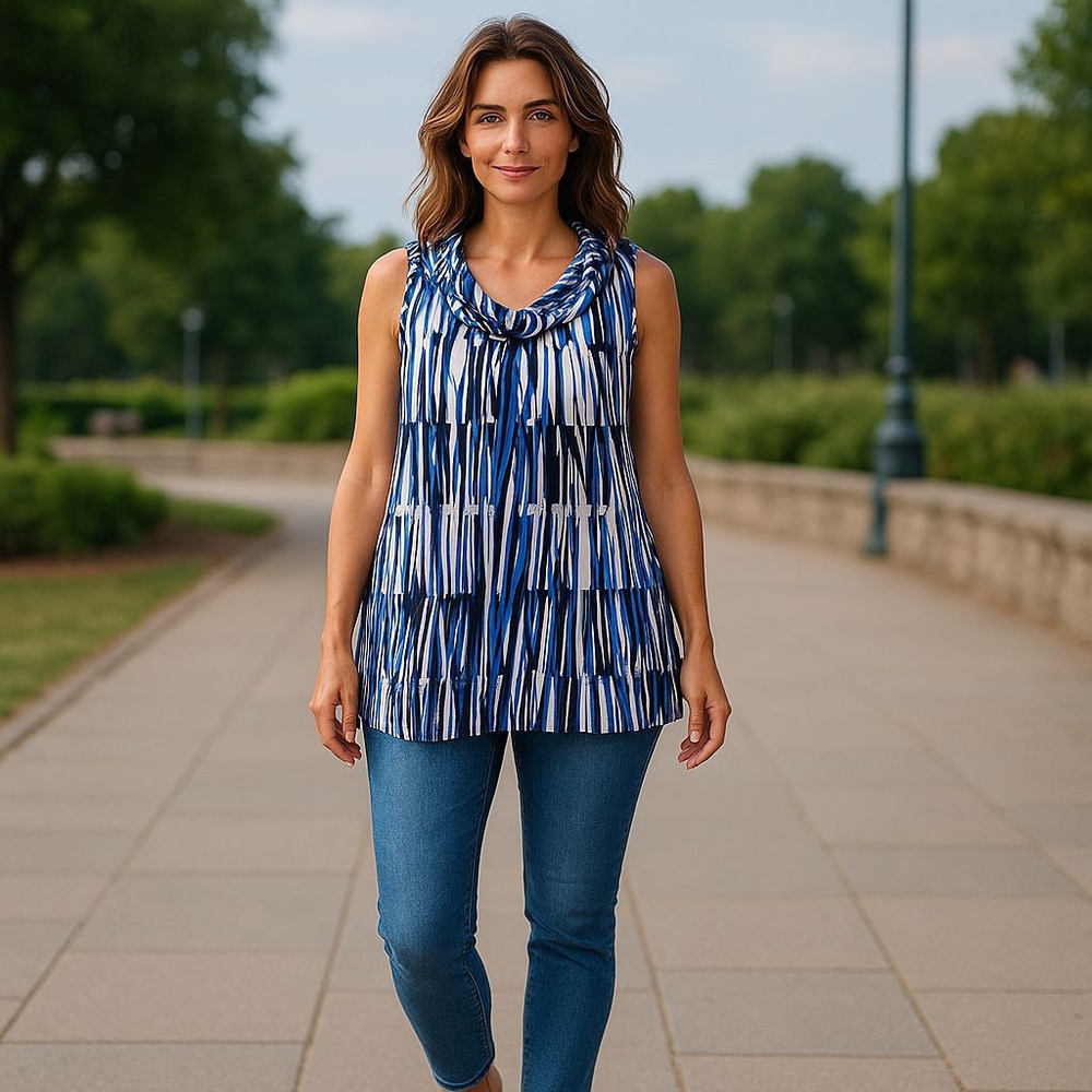 NINE WEST BLOUSE SIZE 1 X Blue and White Women's Sleeveless Top